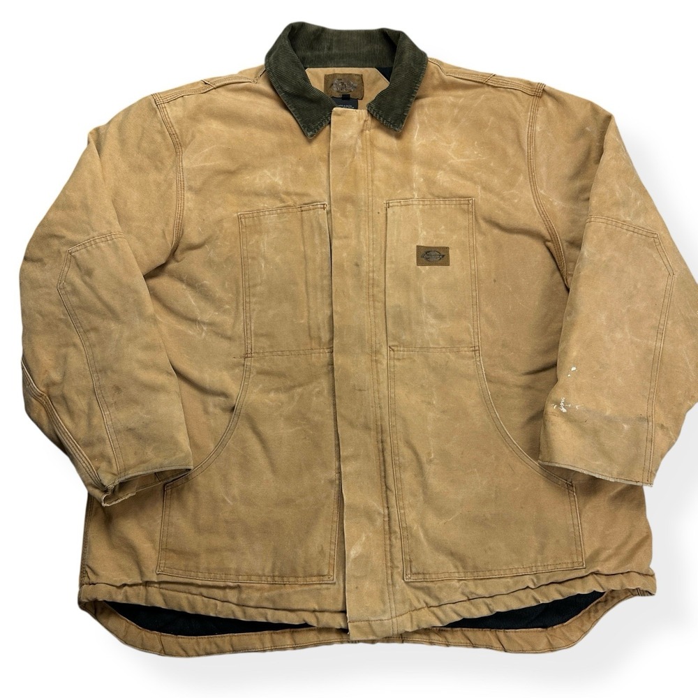 VTG Dickies Detroit Jacket Duck Canvas Workwear Men's 2XL Distressed Tan Y2K